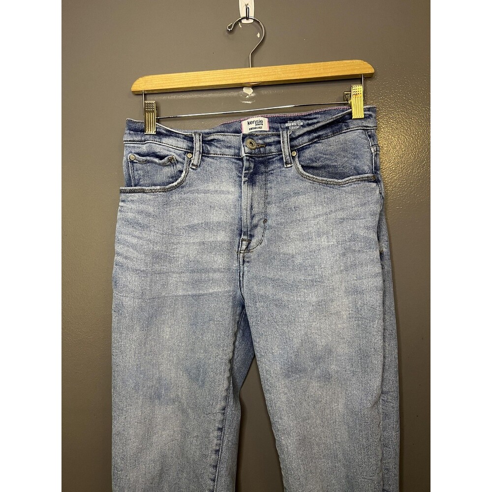 Kensie Jeans Womens 8/29 Light Wash High Rise Slim Straight Raw Hem Denim